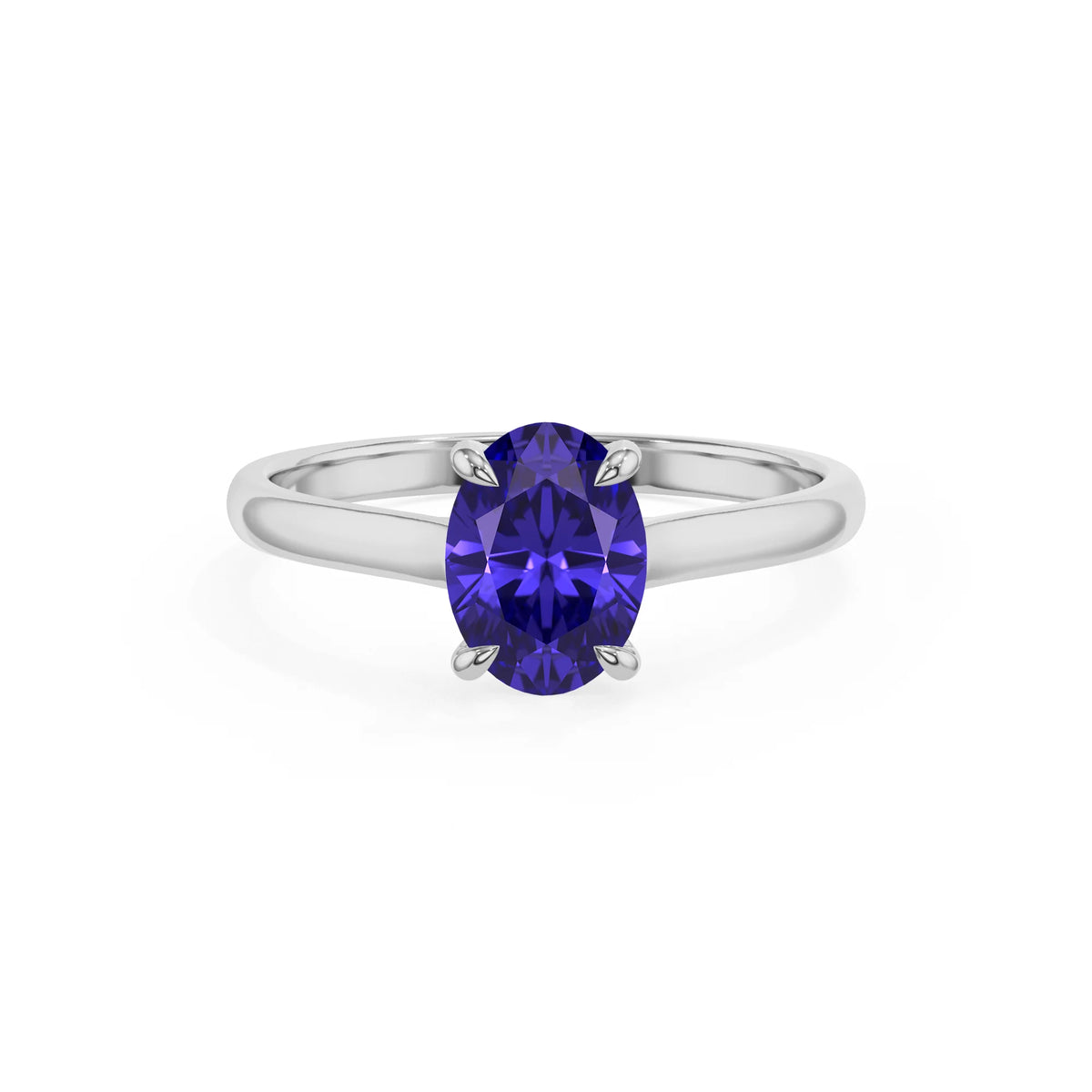 lab grown tanzanite oval solitaire rings in platinum 