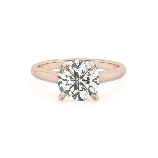 lab grown moissanite cushion solitaire rings in rose gold 
