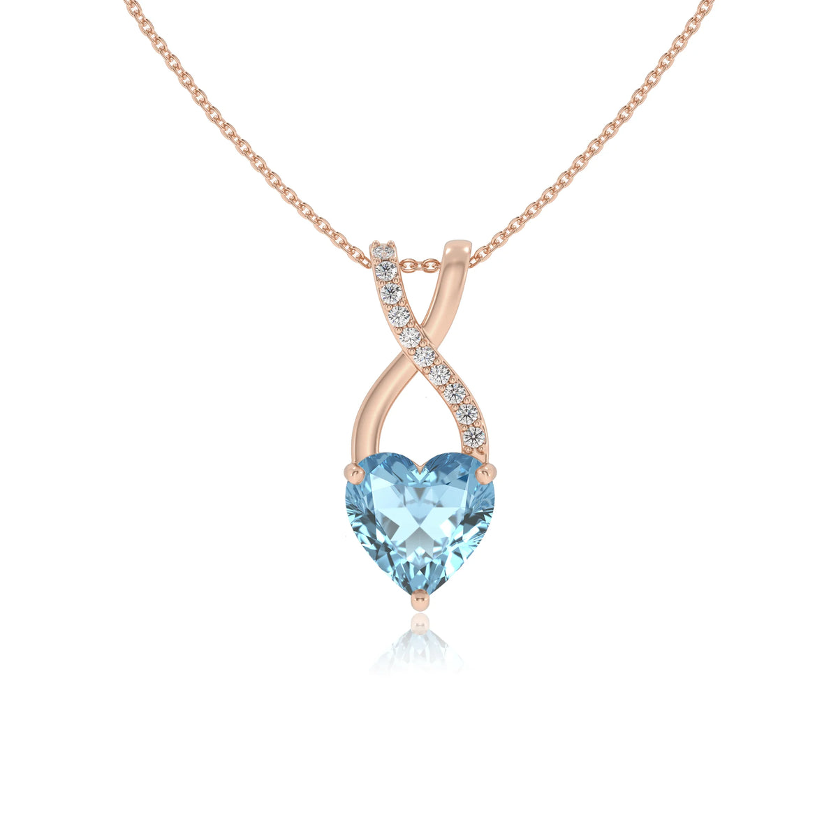 lab grown aquamarine heart solitaire necklaces in rose gold 