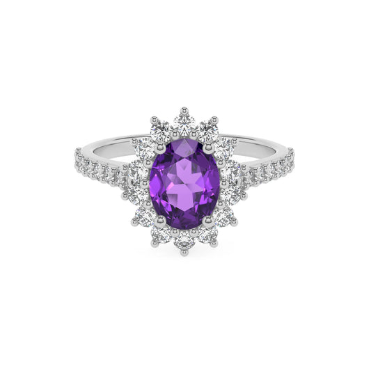 lab grown amethyst oval solitaire rings in sterling silver 
