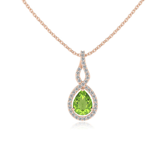 natural peridot pear necklaces in rose gold 