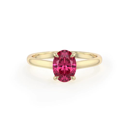 lab grown pink-tourmaline oval solitaire rings in yellow gold 
