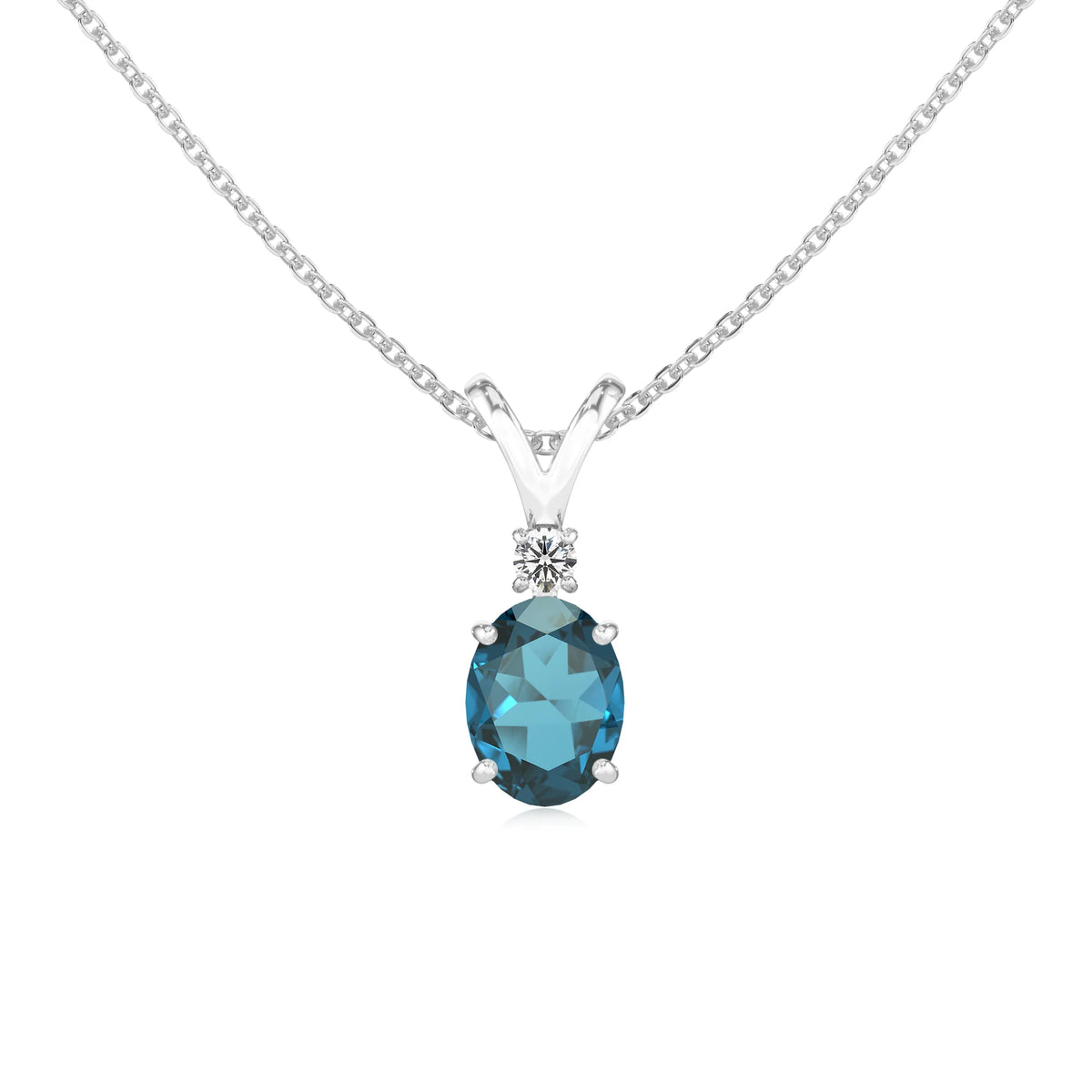 natural london-blue-topaz oval solitaire v-bale necklaces in platinum 