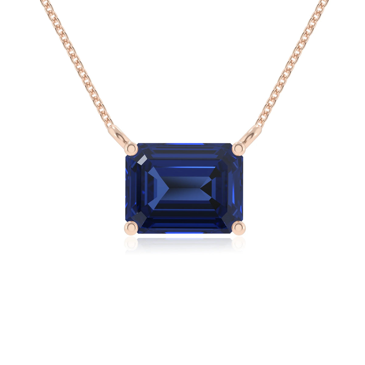 lab grown blue-sapphire emerald cut solitaire necklaces in rose gold 