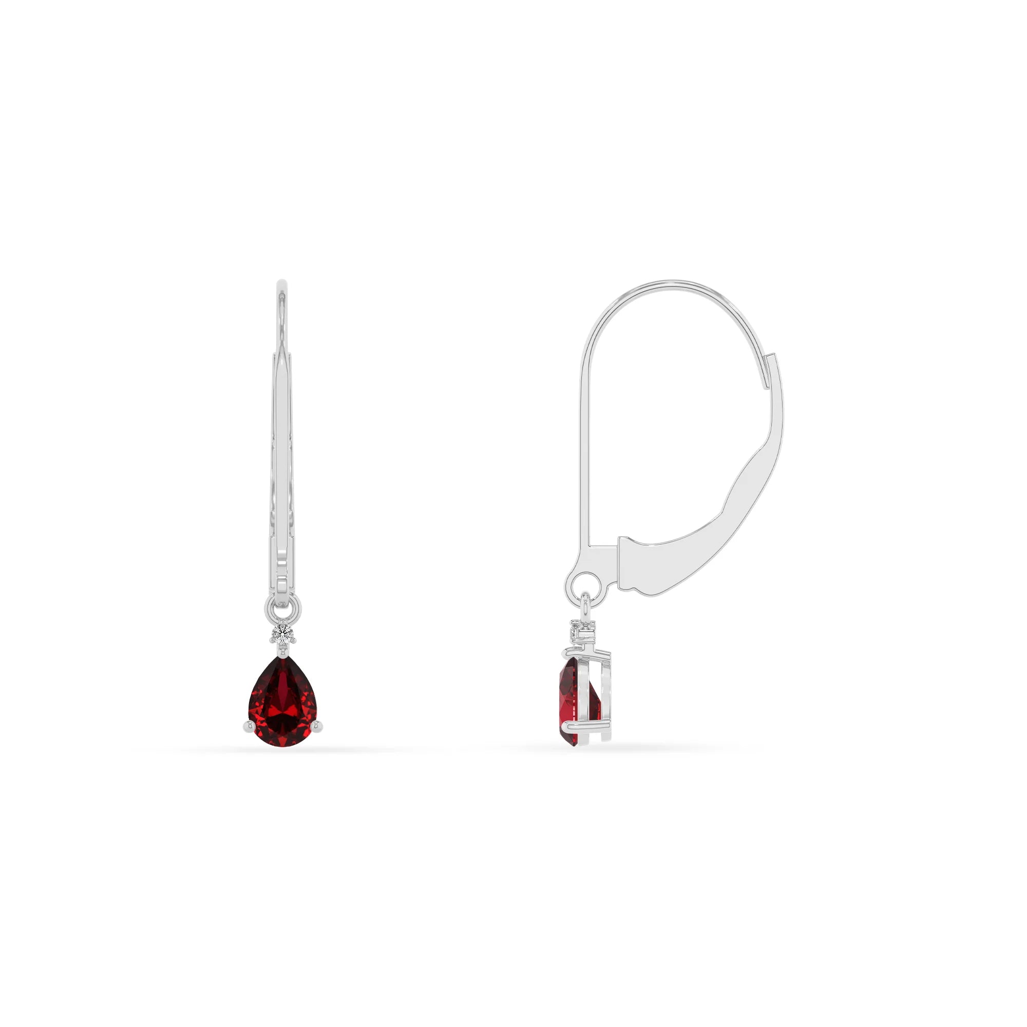 lab grown ruby pear drop earrings in white gold 