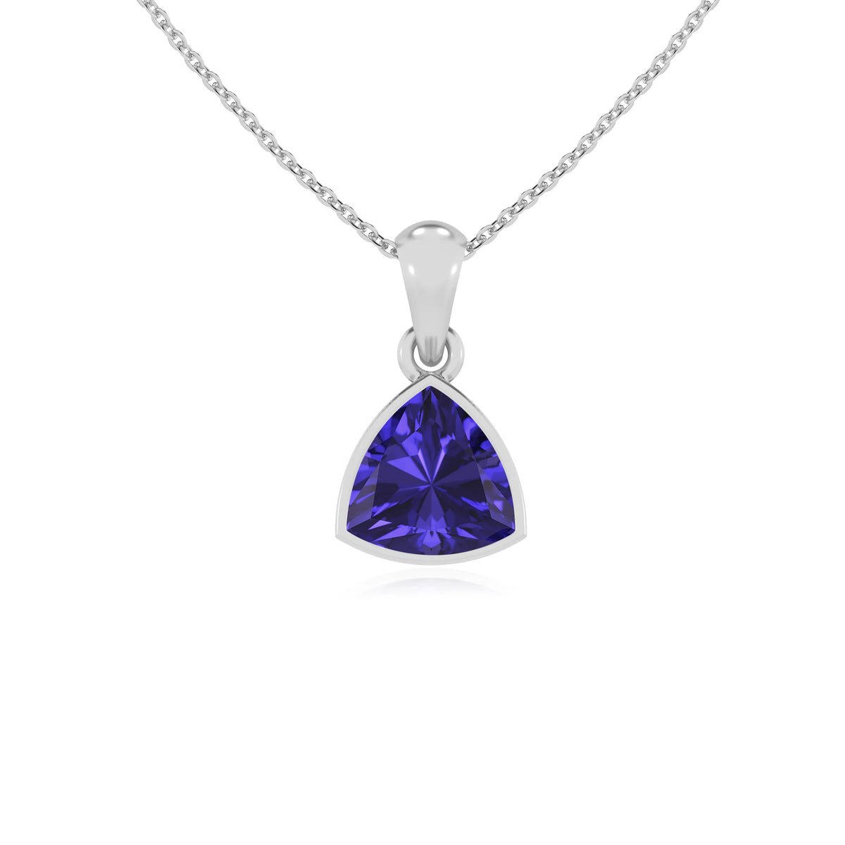 lab grown tanzanite trillion solitaire necklaces in platinum 