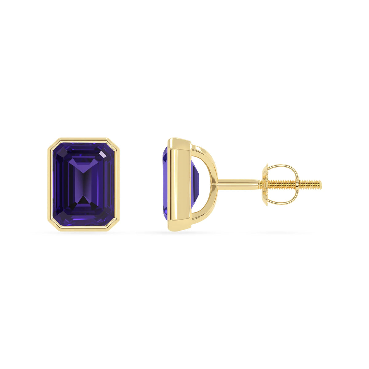 Lab Grown Tanzanite Emerald-Cut Solitaire Stud Earrings