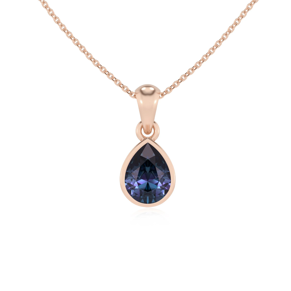 lab grown alexandrite pear solitaire necklaces in rose gold 