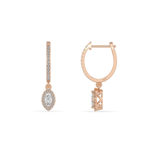 lab grown moissanite marquise drop earrings in rose gold 