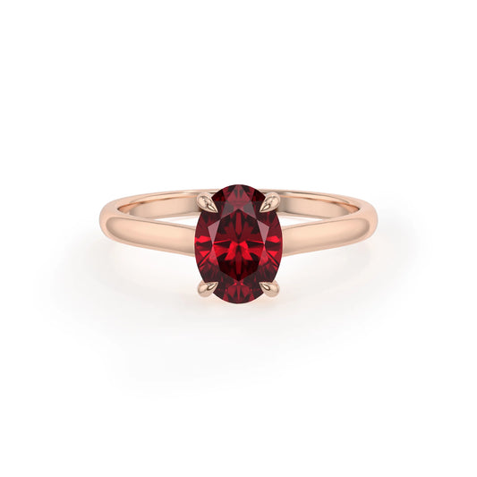 lab grown ruby oval solitaire rings in rose gold 