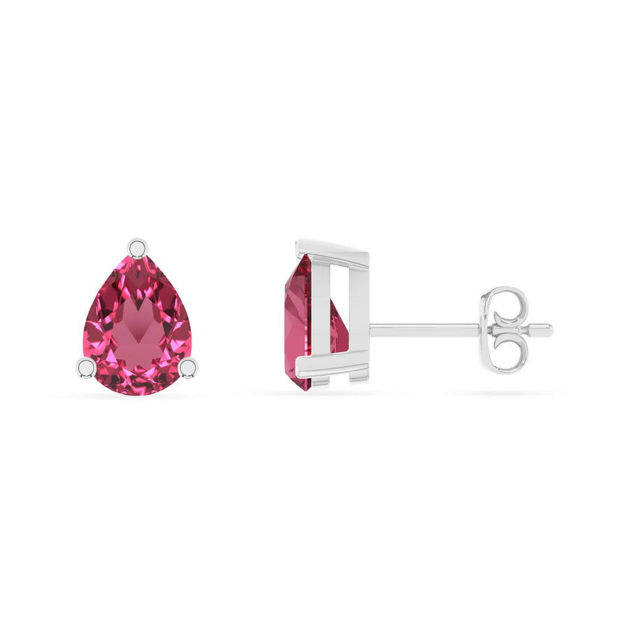 lab grown pink tourmaline pear stud earrings in sterling silver 