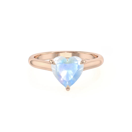 natural rainbow-moonstone heart solitaire rings in rose gold 