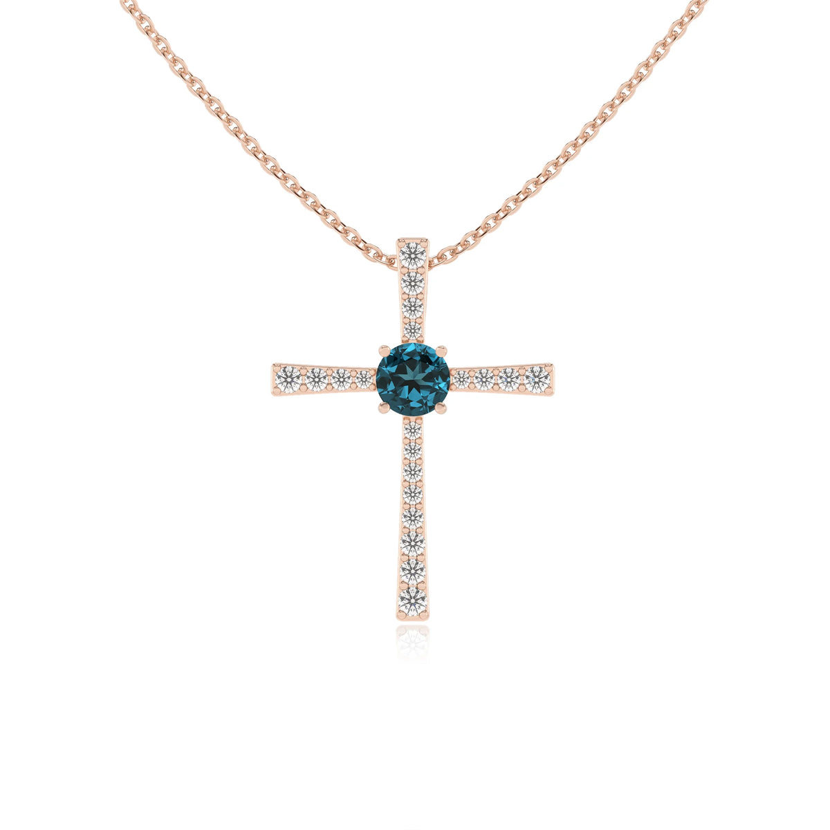 natural london-blue-topaz round infinity necklaces in rose gold 