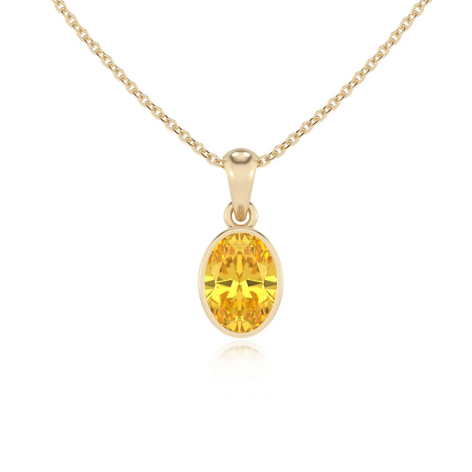 lab grown yellow-sapphire oval solitaire necklaces in yellow gold 