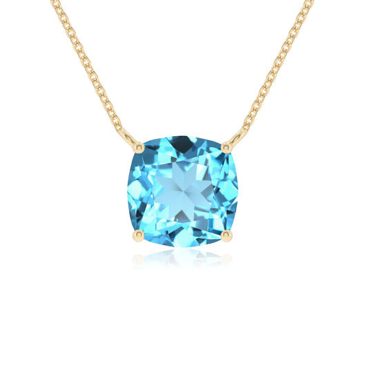 natural swiss-blue-topaz cushion solitaire necklaces in yellow gold 