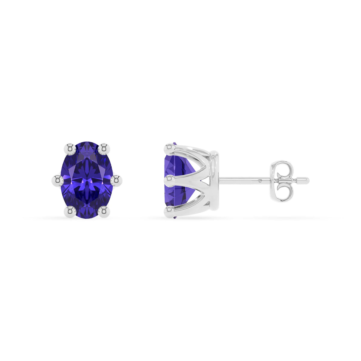 lab grown tanzanite oval stud earrings in platinum 