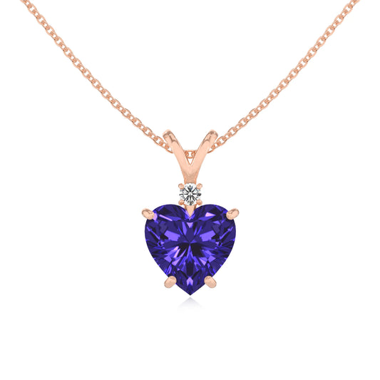 lab grown tanzanite heart solitaire v-bale necklaces in rose gold 