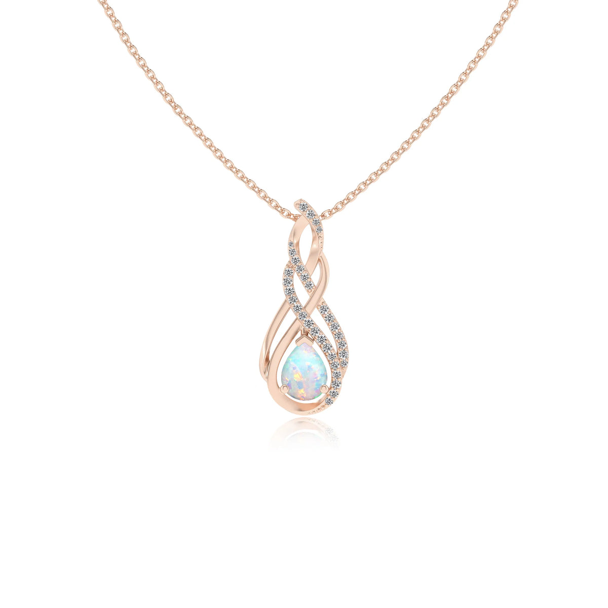 lab grown opal pear solitaire necklaces in rose gold 