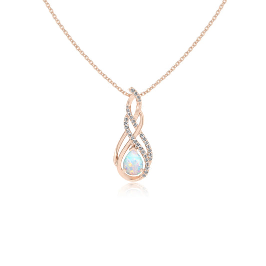 lab grown opal pear solitaire necklaces in rose gold 