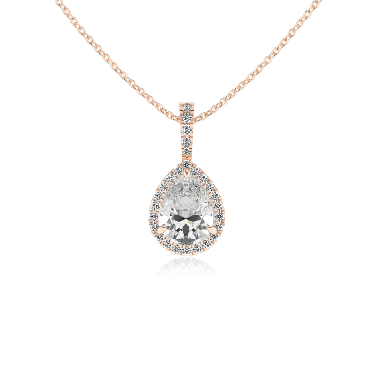 lab grown moissanite pear solitaire necklaces in rose gold 