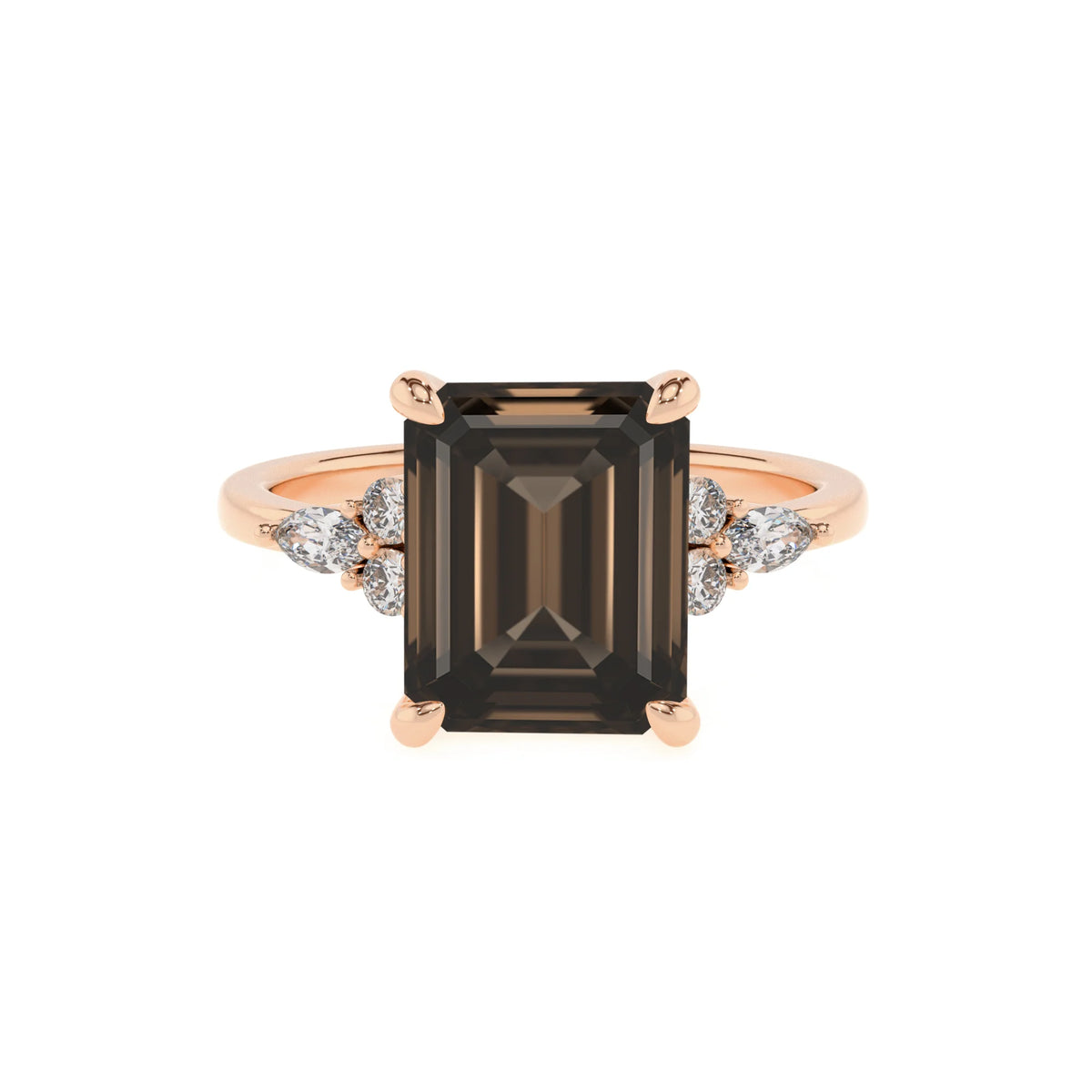 natural smoky-quartz emerald cut solitaire rings in rose gold 