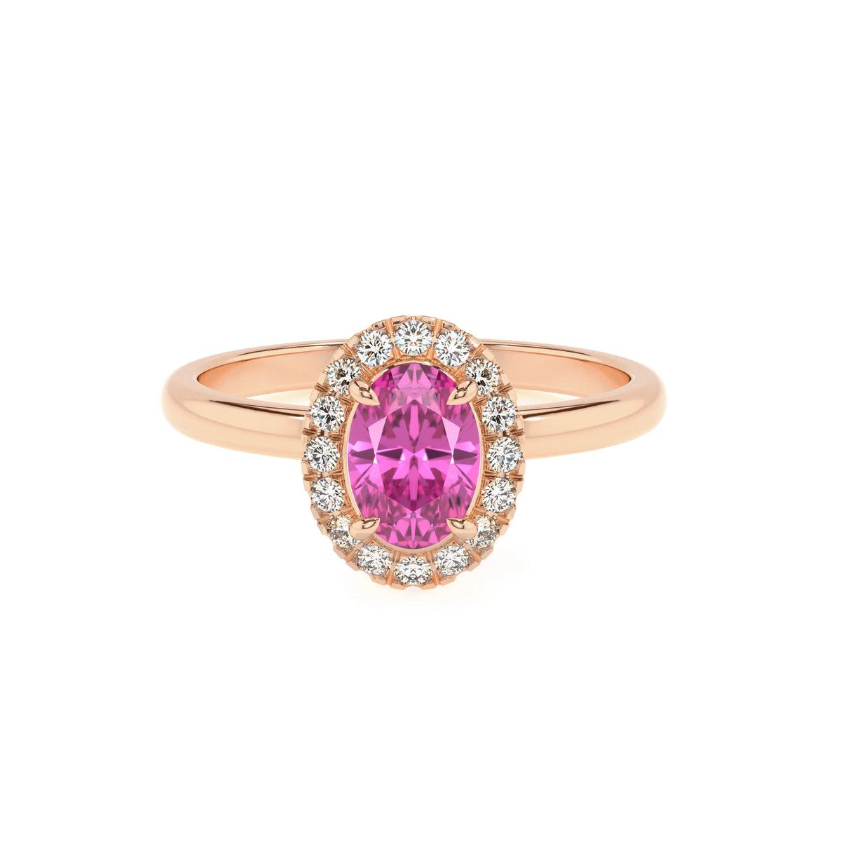 lab grown pink-sapphire oval solitaire rings in rose gold 