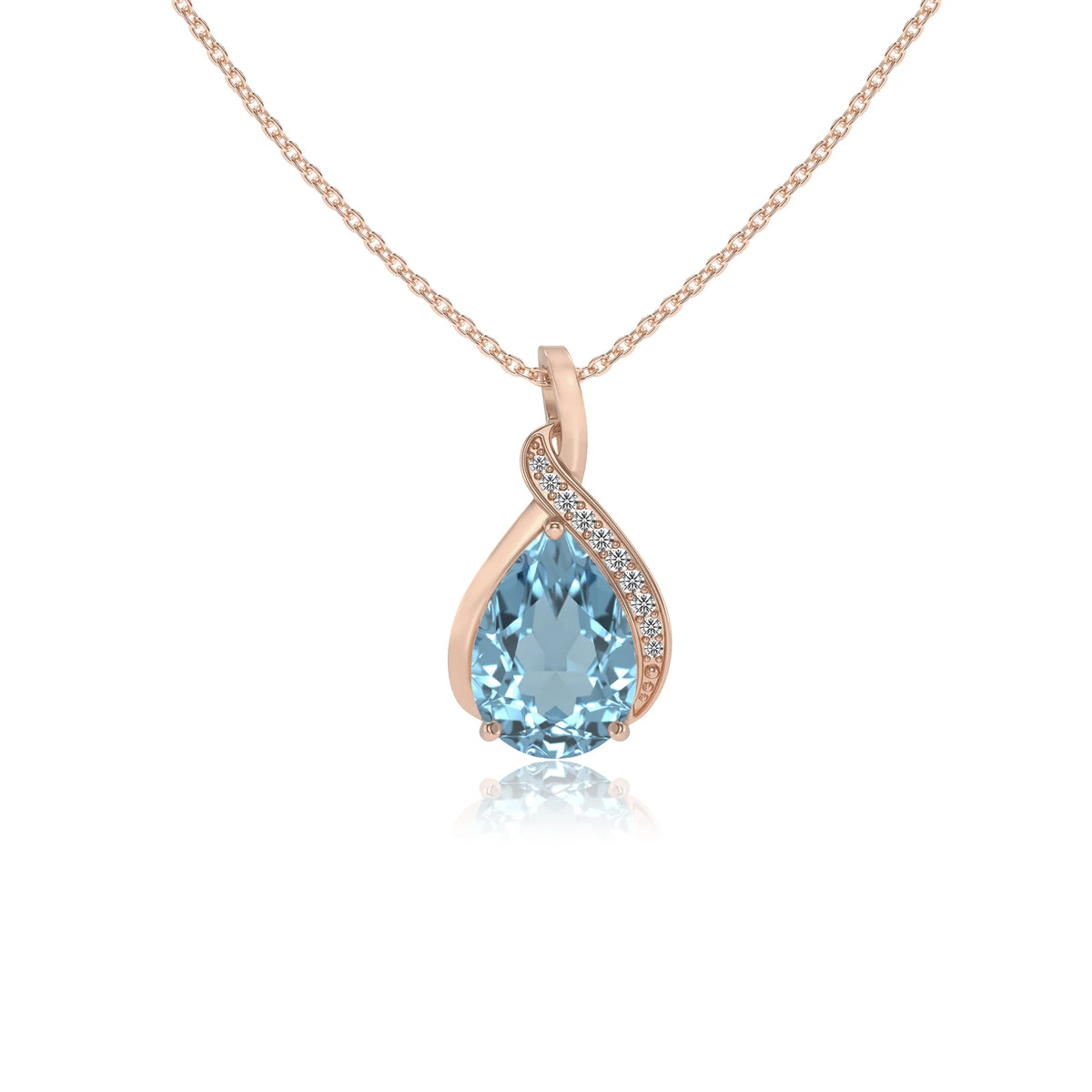 lab grown aquamarine pear solitaire necklaces in rose gold 