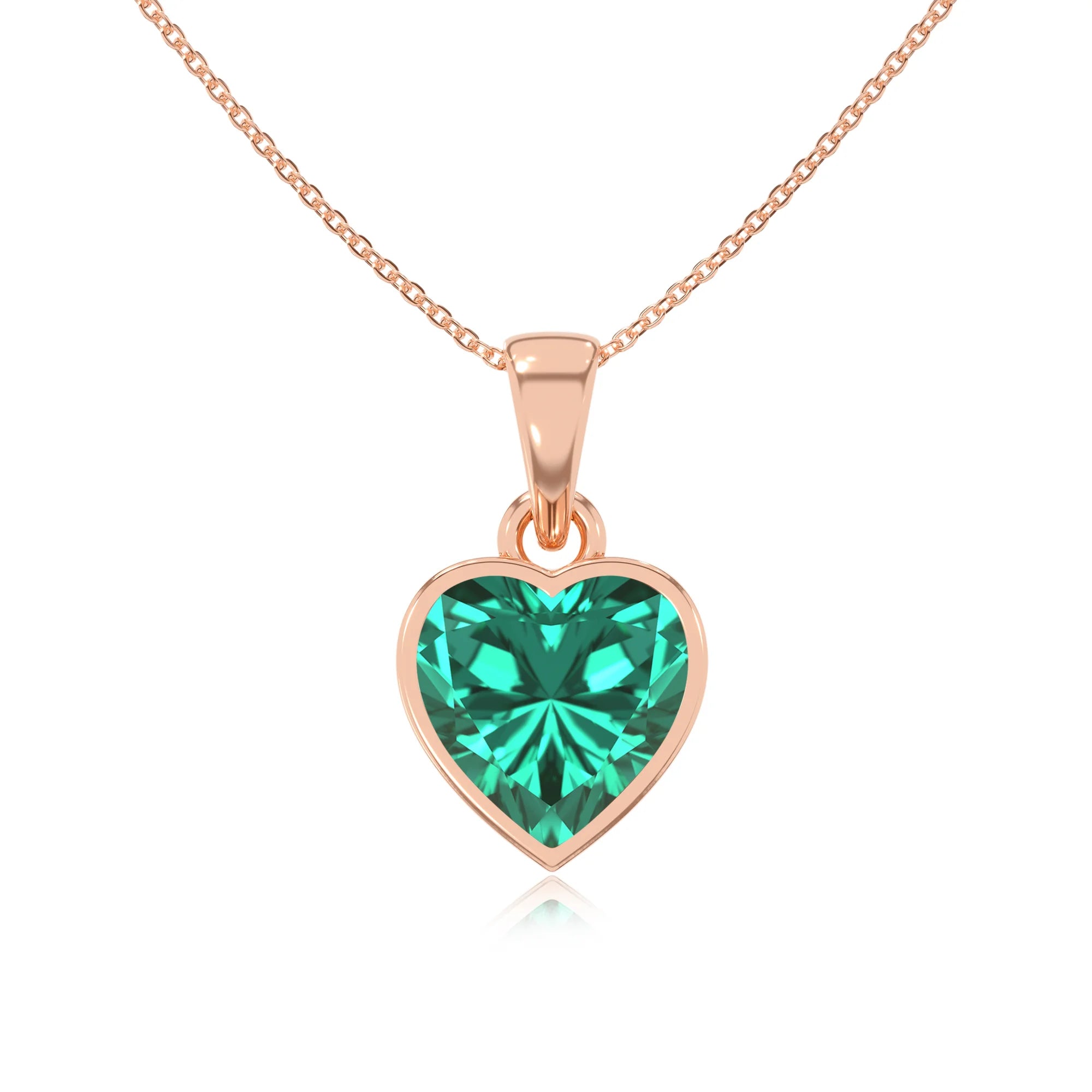 lab grown emerald heart solitaire necklaces in rose gold 