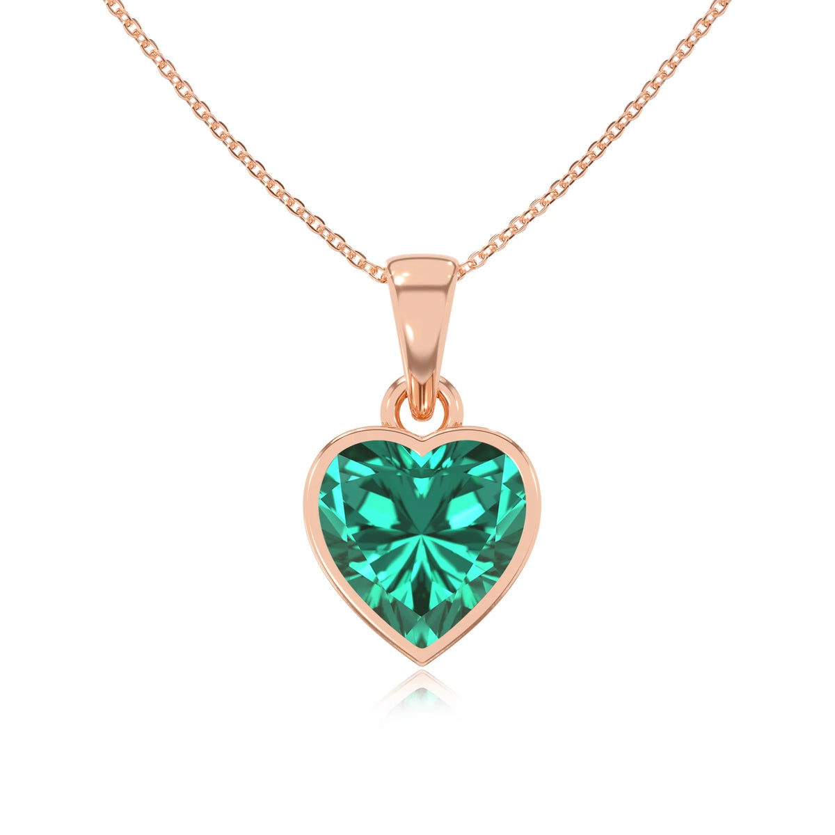lab grown emerald heart solitaire necklaces in rose gold 