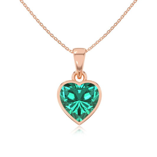 lab grown emerald heart solitaire necklaces in rose gold 