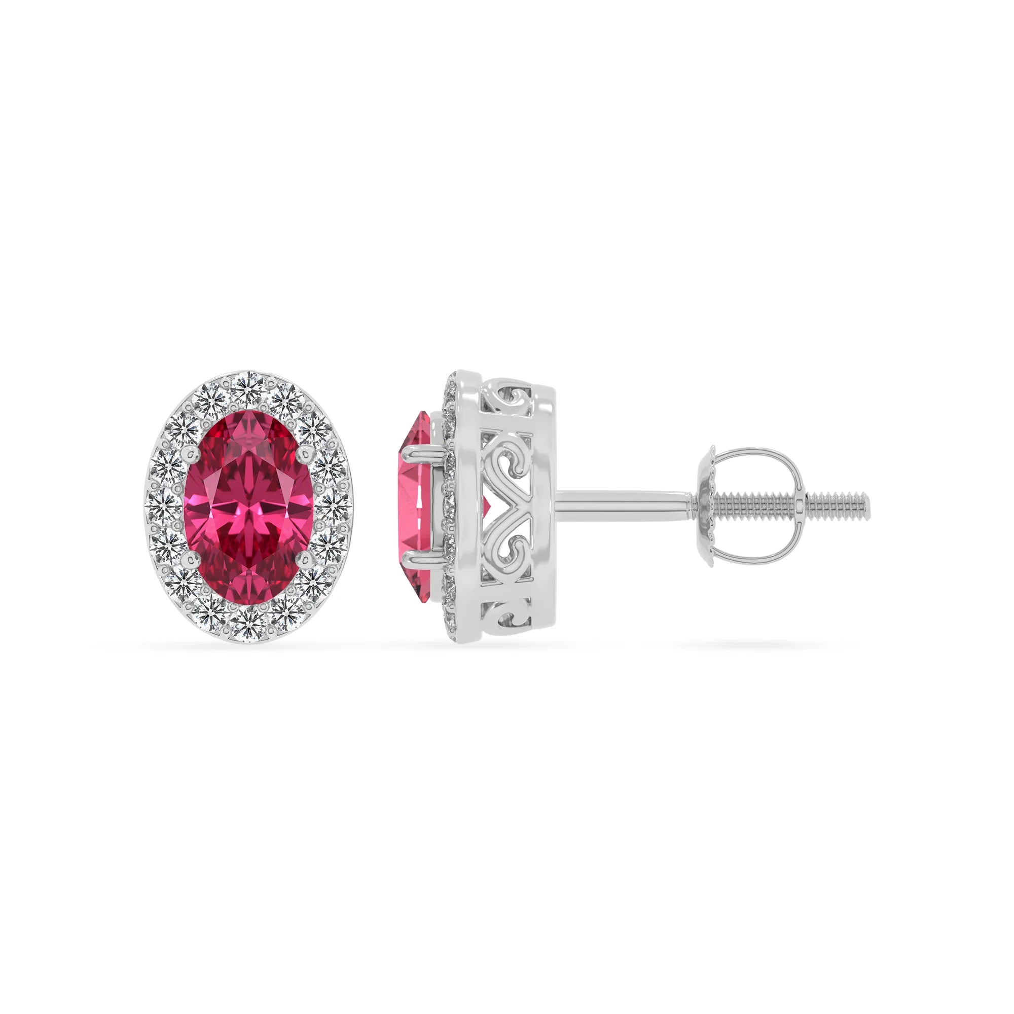 lab grown pink tourmaline oval stud earrings in platinum 