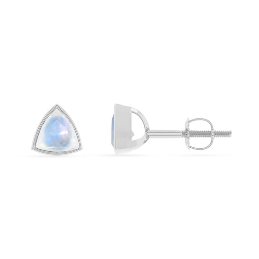 natural rainbow moonstone trillion stud earrings in platinum 