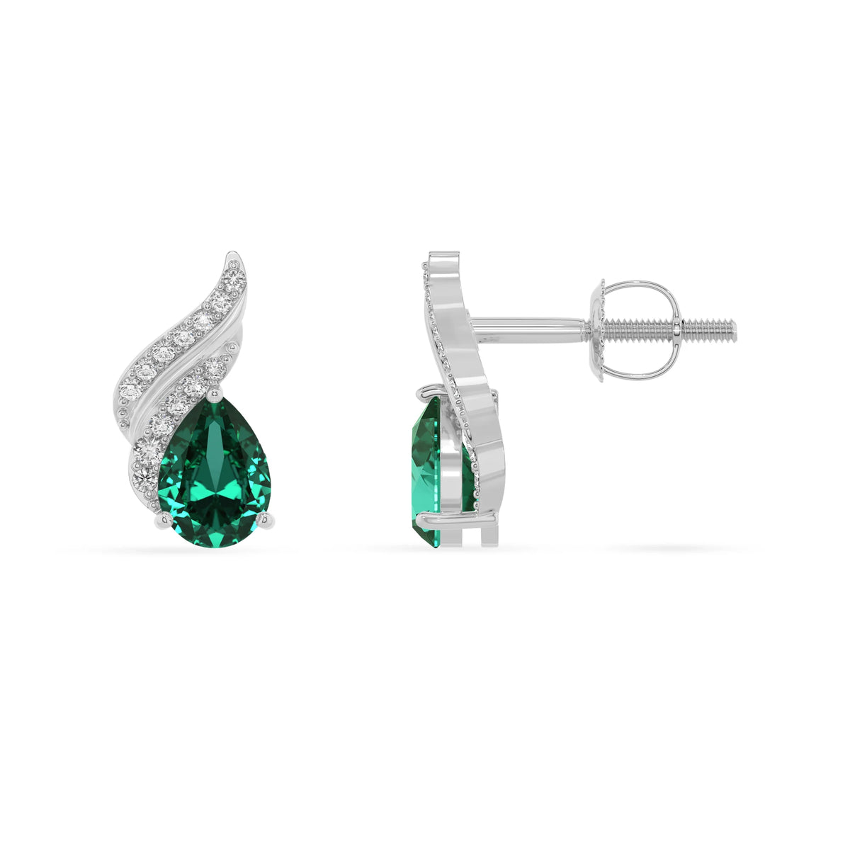 lab grown emerald pear stud earrings in sterling silver 