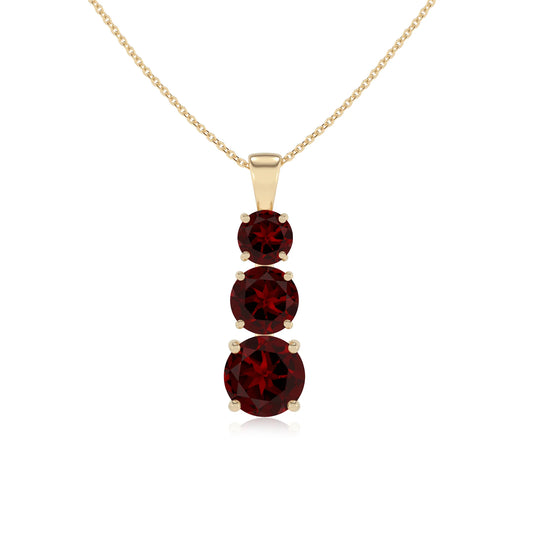 natural garnet round bar v-bale necklaces in yellow gold 
