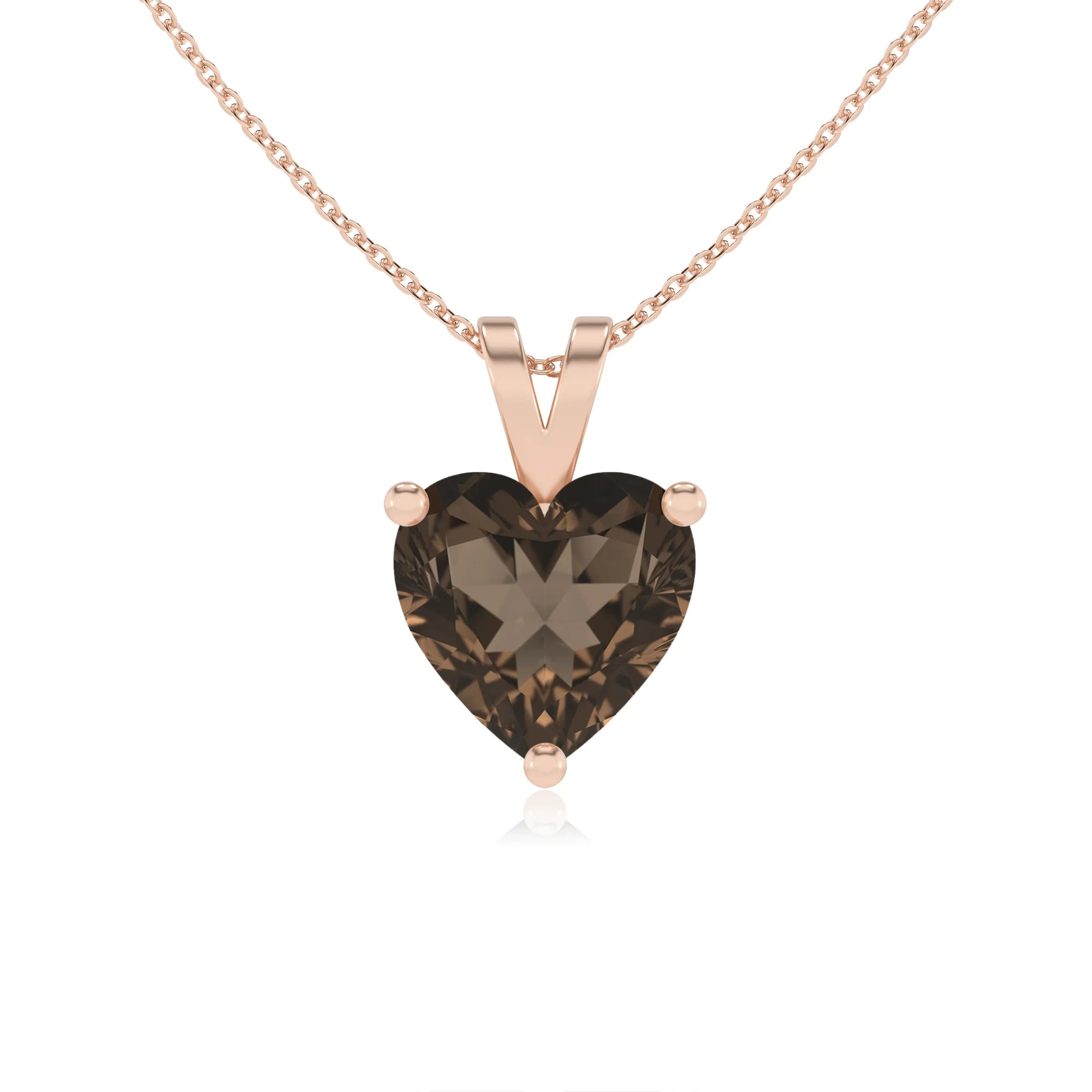 natural smoky-quartz heart solitaire v-bale necklaces in rose gold 