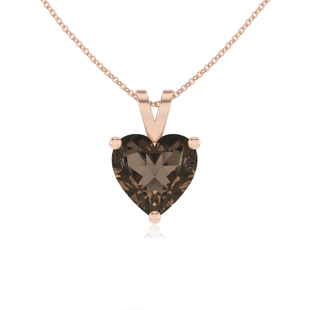 natural smoky-quartz heart solitaire v-bale necklaces in rose gold 