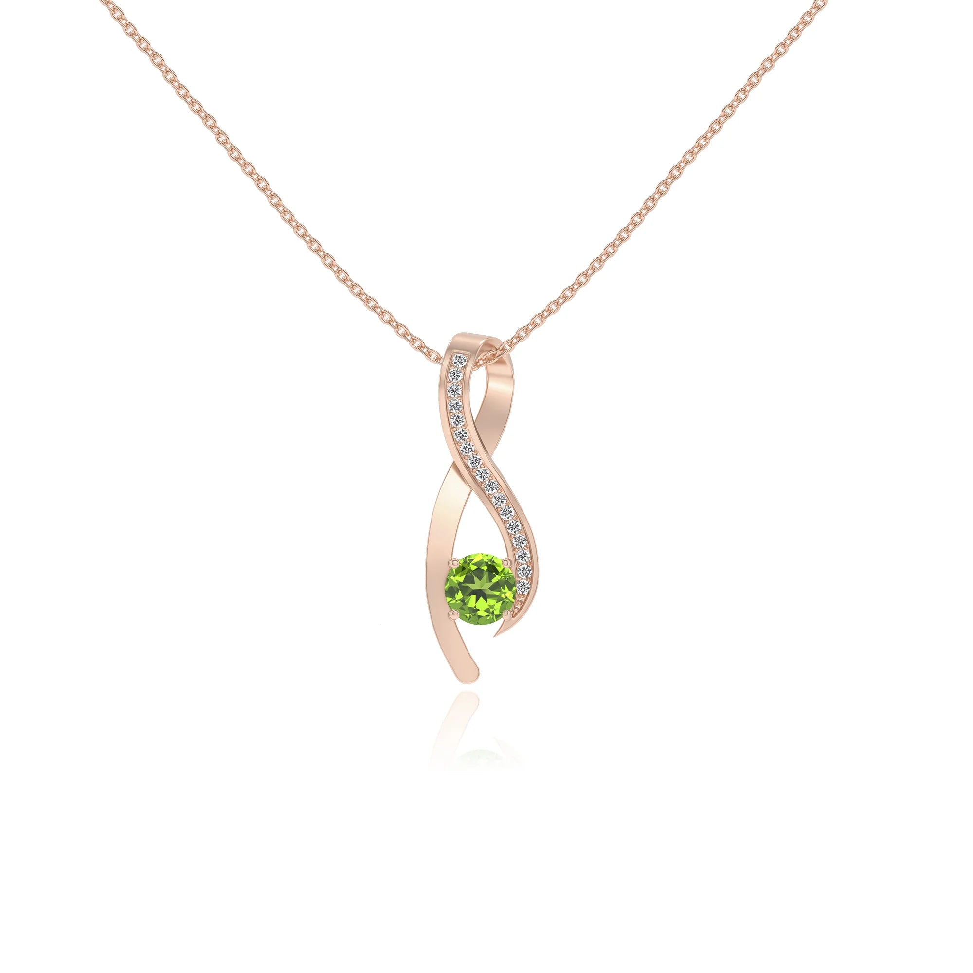 natural peridot round solitaire necklaces in rose gold 