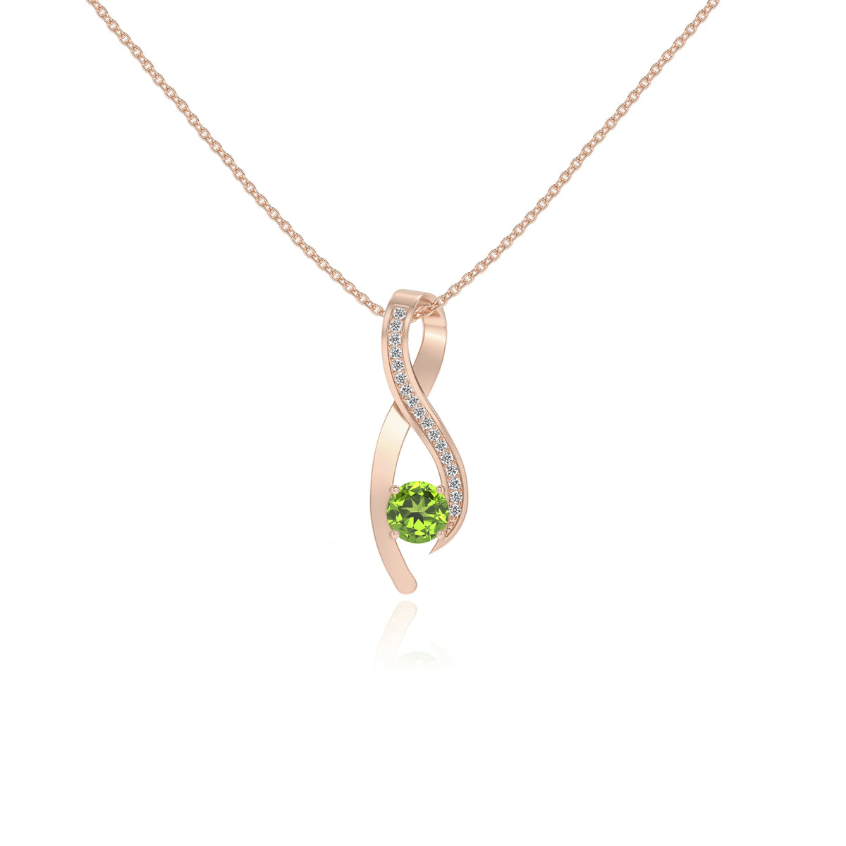 natural peridot round solitaire necklaces in rose gold 