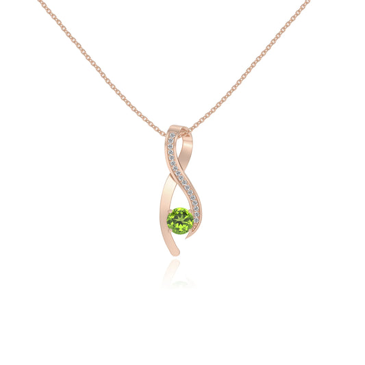 natural peridot round solitaire necklaces in rose gold 