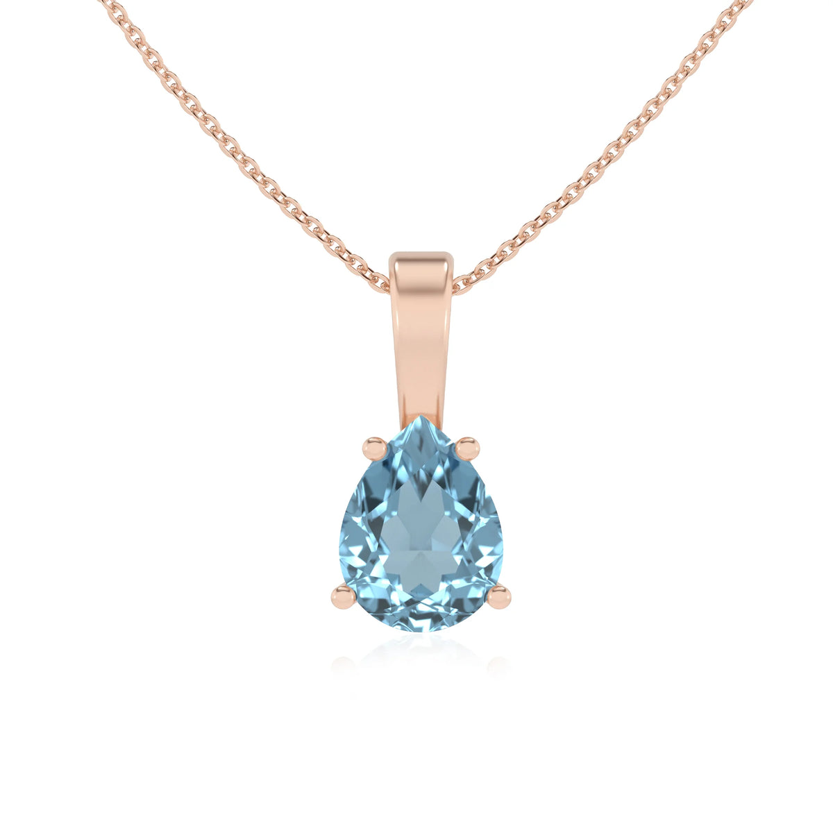lab grown aquamarine pear solitaire necklaces in rose gold 