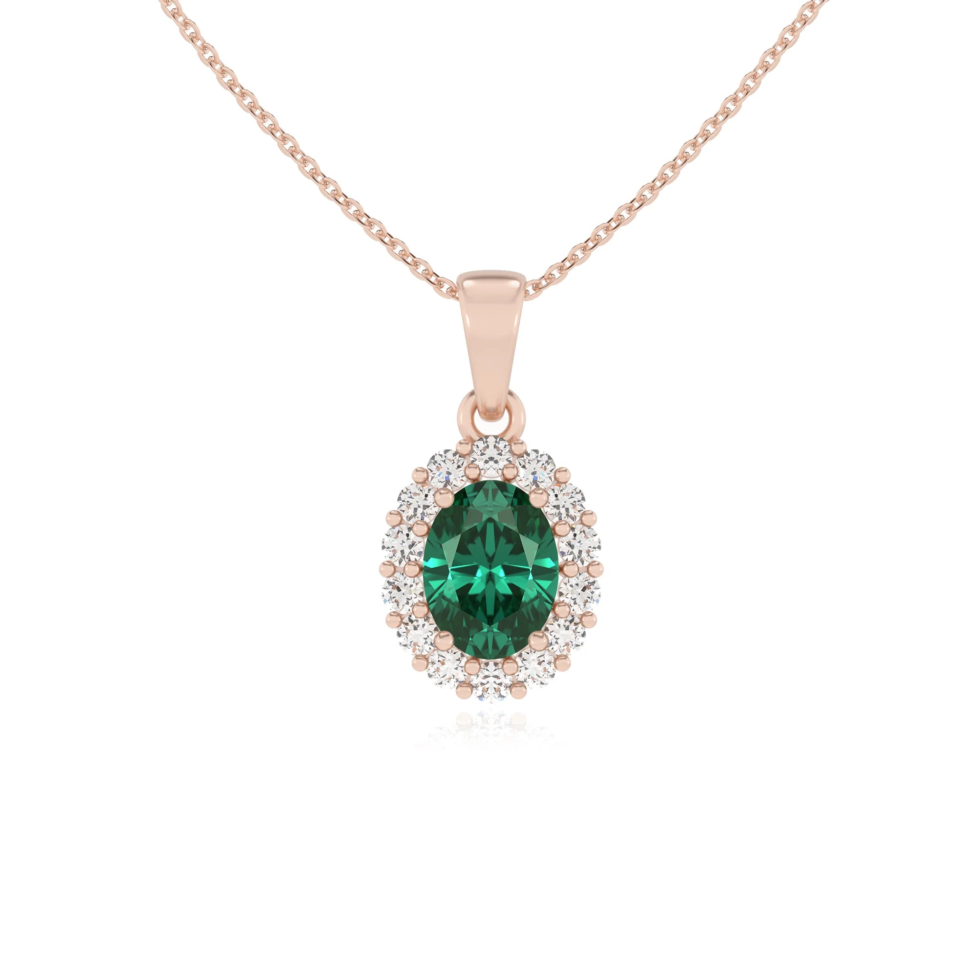 lab grown emerald oval solitaire necklaces in rose gold 