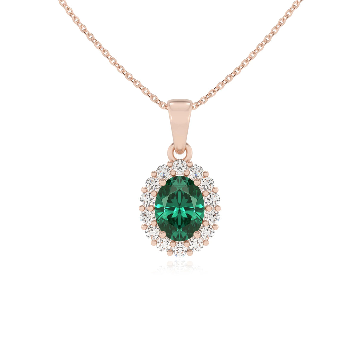 lab grown emerald oval solitaire necklaces in rose gold 