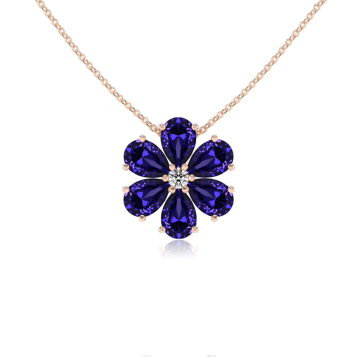 lab grown tanzanite pear solitaire necklaces in rose gold 