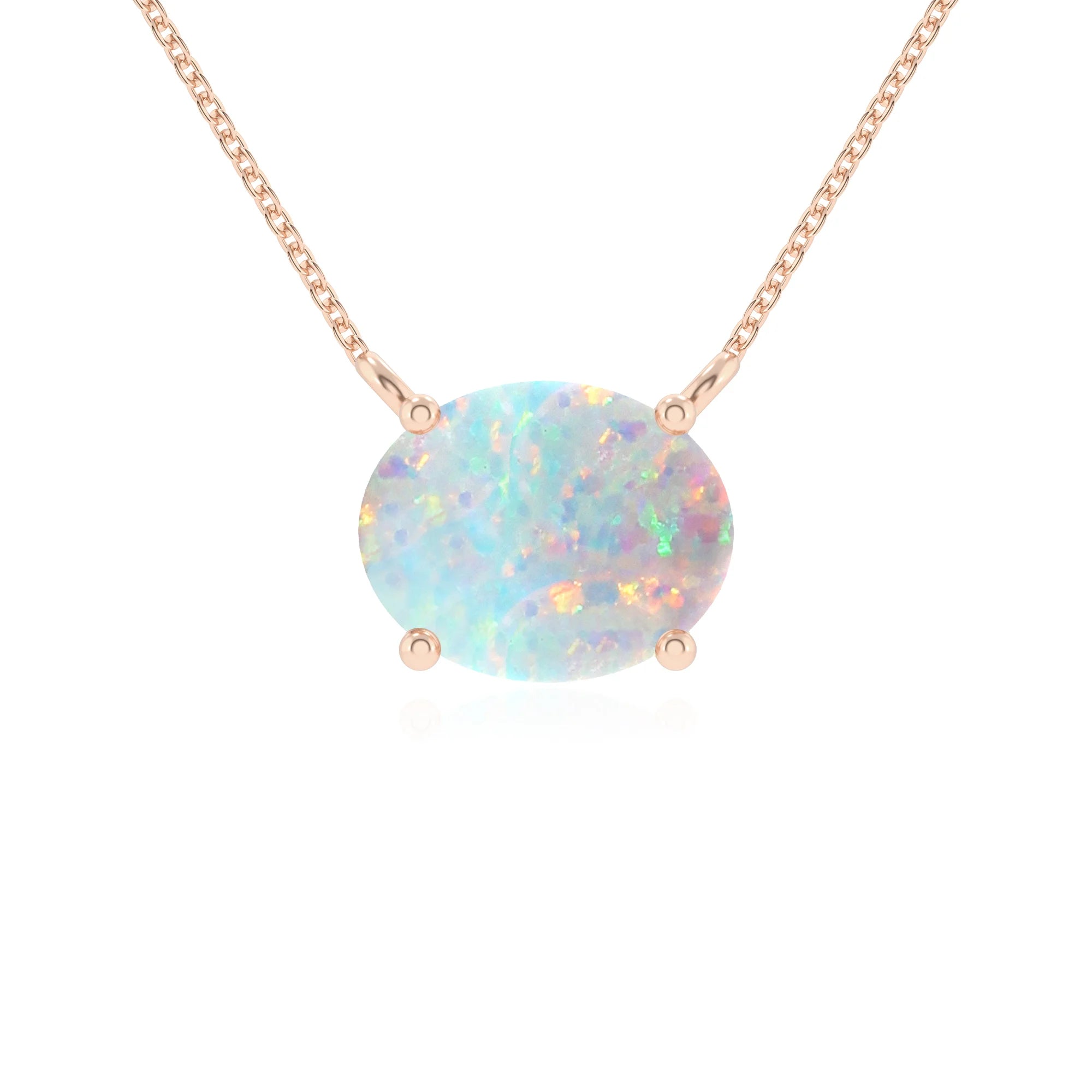 lab grown opal oval solitaire necklaces in rose gold 