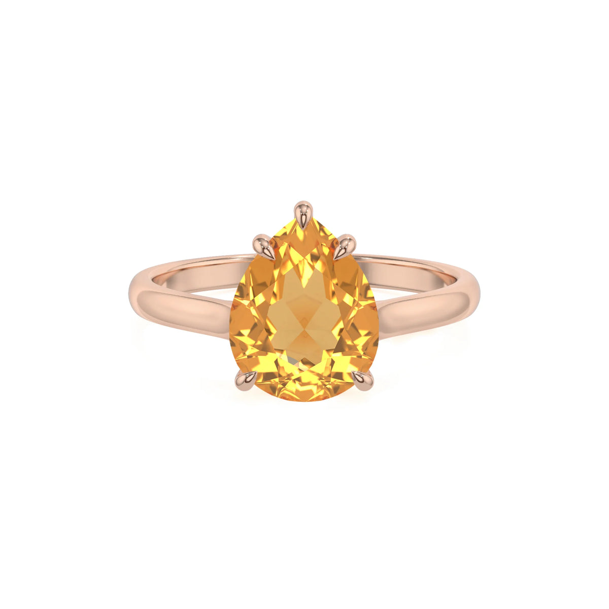 lab grown citrine pear solitaire rings in rose gold 
