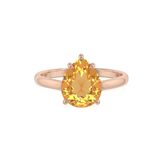 lab grown citrine pear solitaire rings in rose gold 
