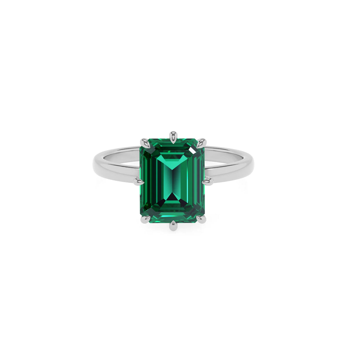 lab grown emerald octogon cut solitaire rings in white gold 