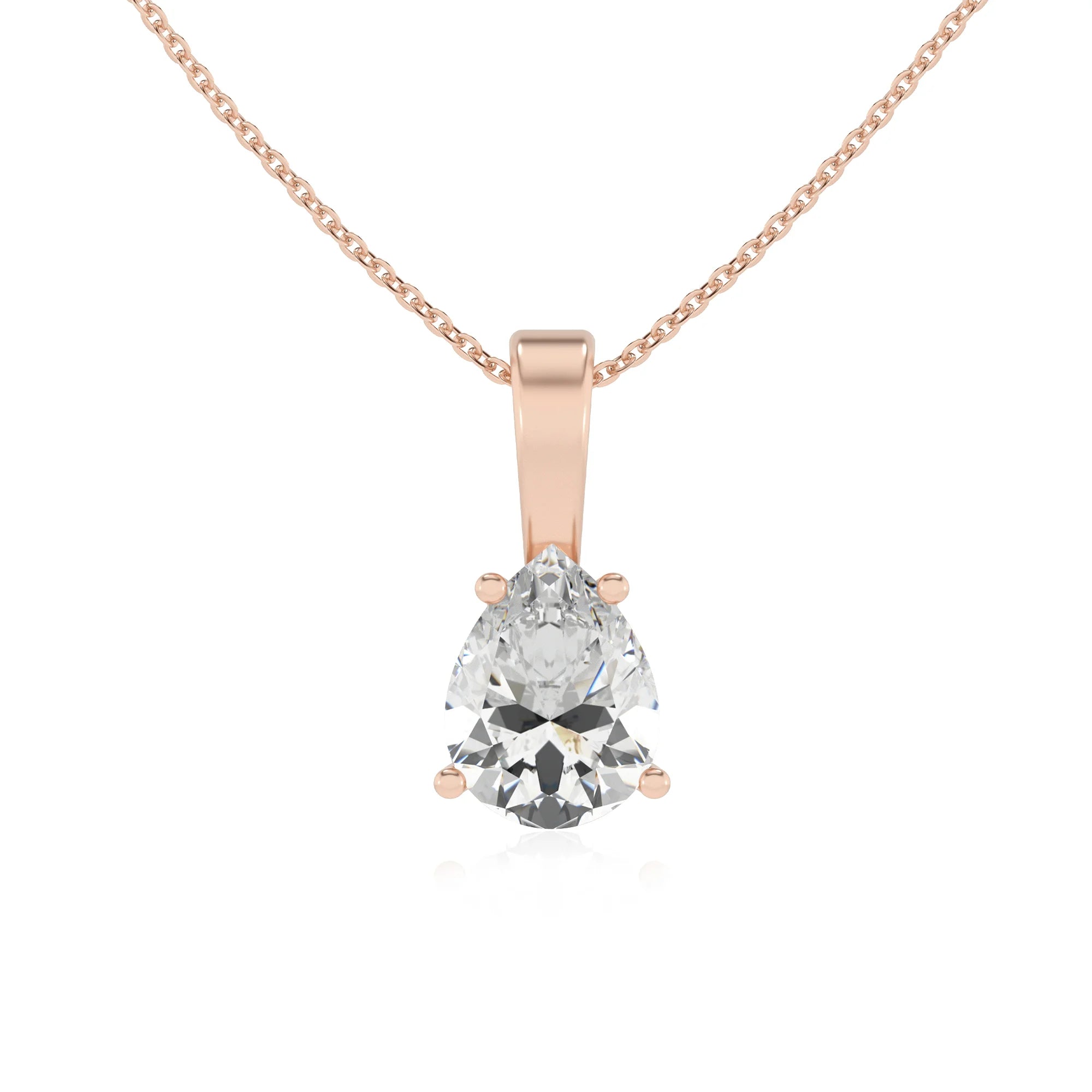 lab grown moissanite pear solitaire necklaces in rose gold 