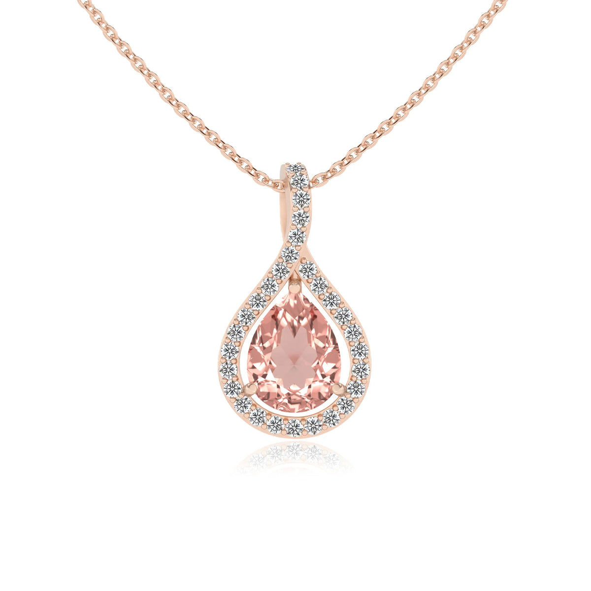 lab grown morganite pear solitaire necklaces in rose gold 