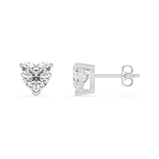 lab grown moissanite heart stud earrings in white gold 
